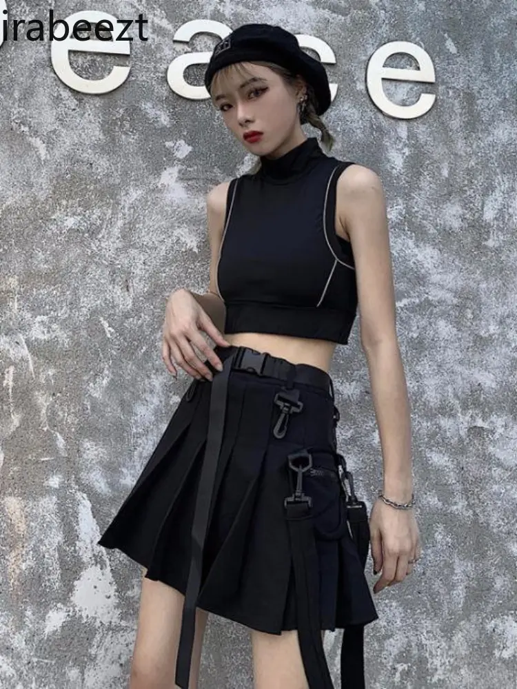 Black Culottes Female Summer Harajuku Style Super Hot Sale Female High Waist Pleated A-line Skirt Regulai Fit Black Skirt