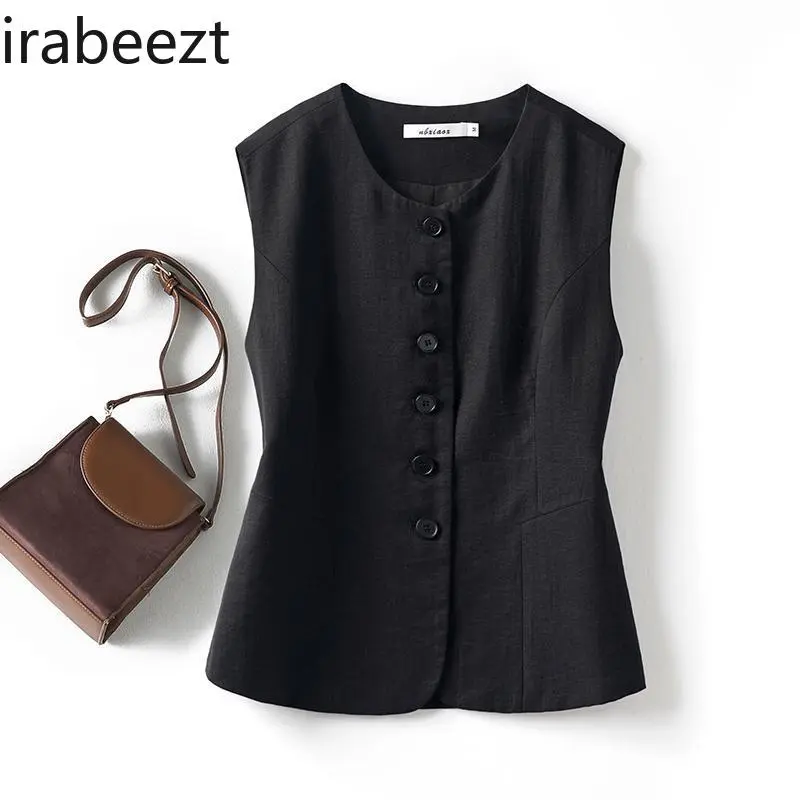 Fashion Chaquetas Invierno 2024 Mujer Single-breasted Waistcoat Summer Thin Women 2024 New Linen Short Small Vest