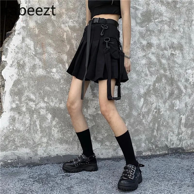 Black Culottes Female Summer Harajuku Style Super Hot Sale Female High Waist Pleated A-line Skirt Regulai Fit Black Skirt