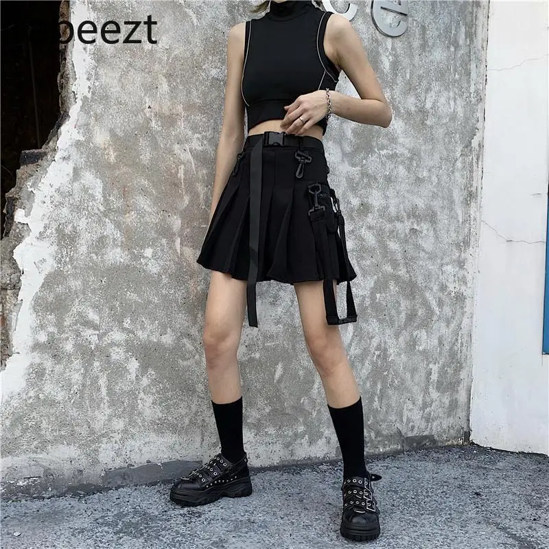 Black Culottes Female Summer Harajuku Style Super Hot Sale Female High Waist Pleated A-line Skirt Regulai Fit Black Skirt