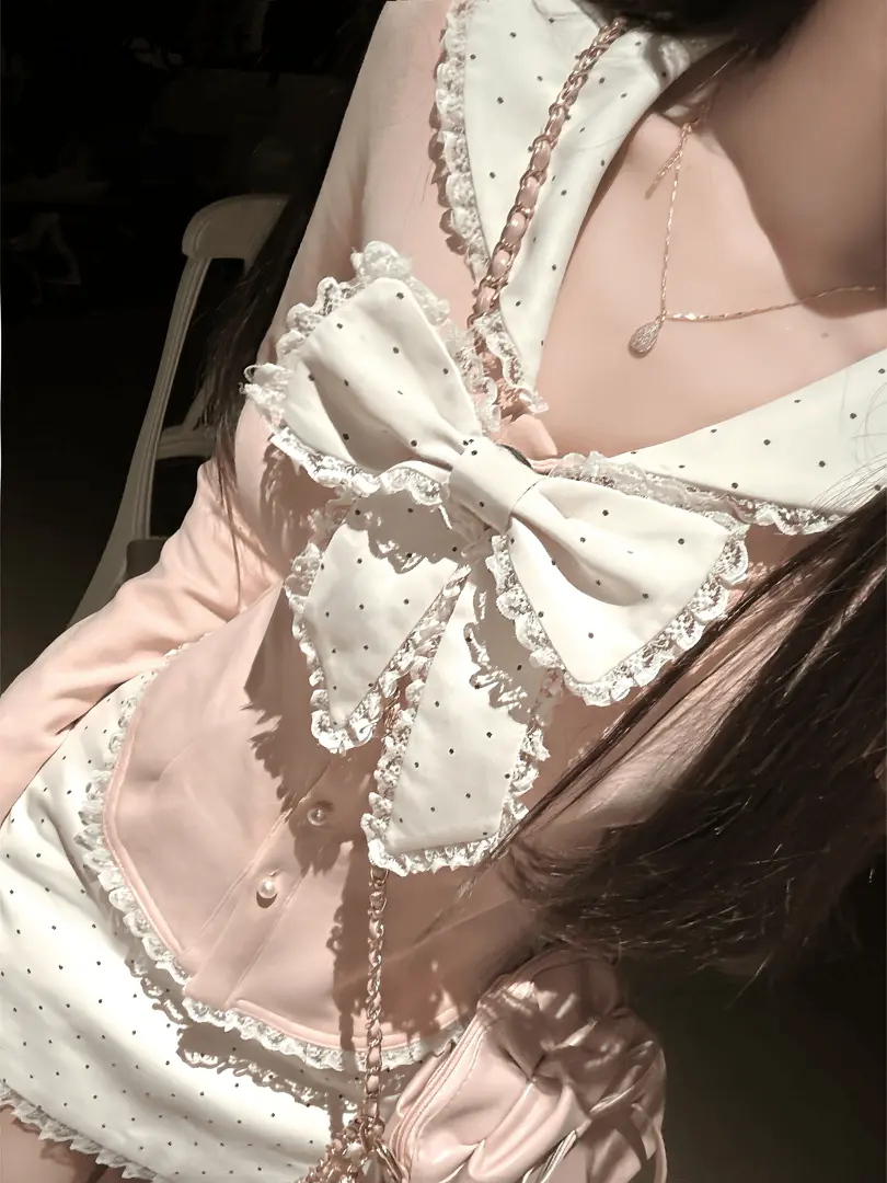 2024 Sexy Bow Design Slim Long Sleeve Top Short Half Skirt Two Pieces Sets Mainland China Summer Blazer Women Faldas