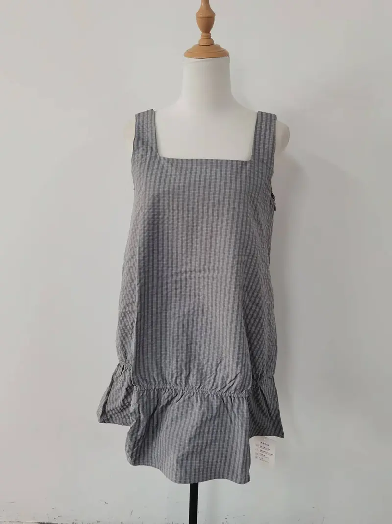 Design Girl Sweet Cool Niche Simple Commuter Style Ruffled Square Neck Suspenders Robe Sleeveless Wrinkle Chic Summer Dress