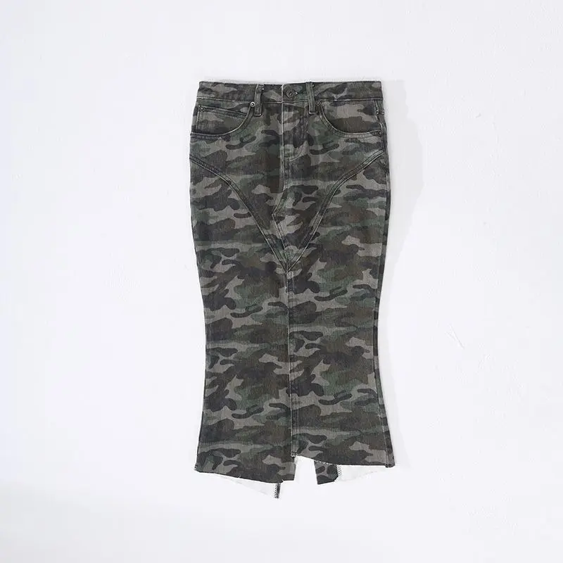 Workwear Denim Skirt for Women's Autumn Retro Versatile Split Cut Buttocks Long A-line Skirt Female Clothing