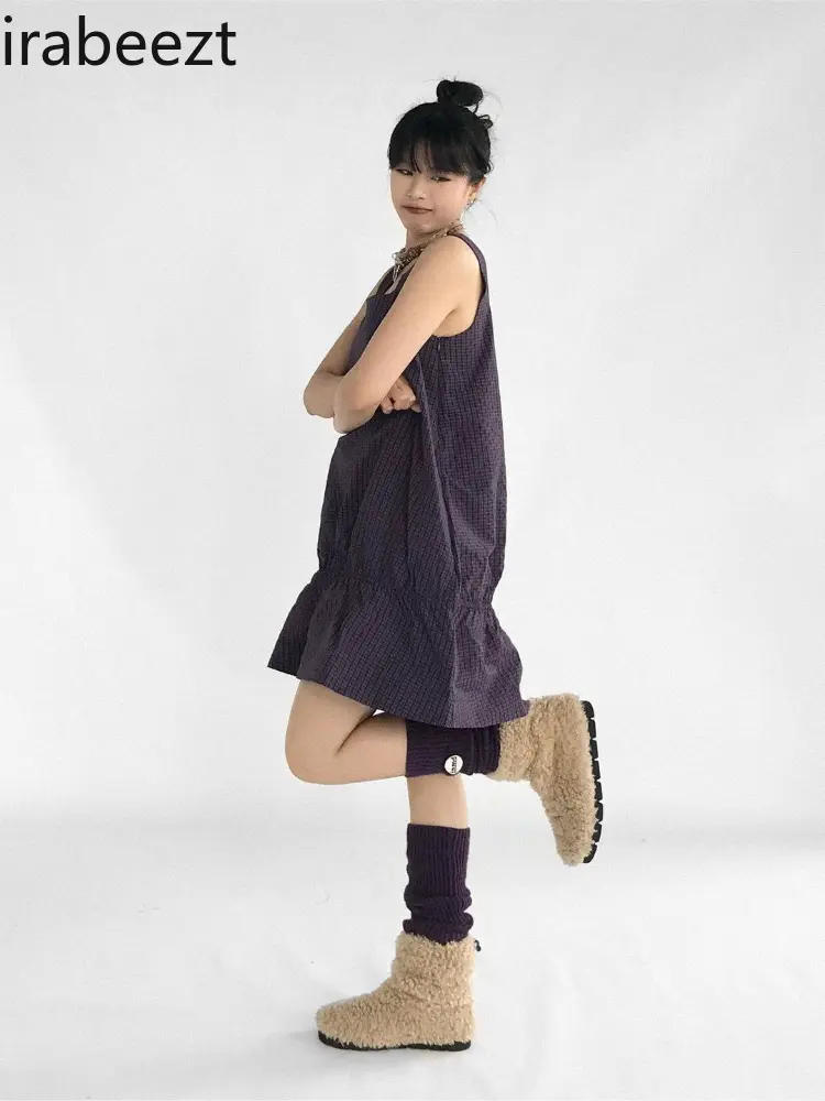 Design Girl Sweet Cool Niche Simple Commuter Style Ruffled Square Neck Suspenders Robe Sleeveless Wrinkle Chic Summer Dress