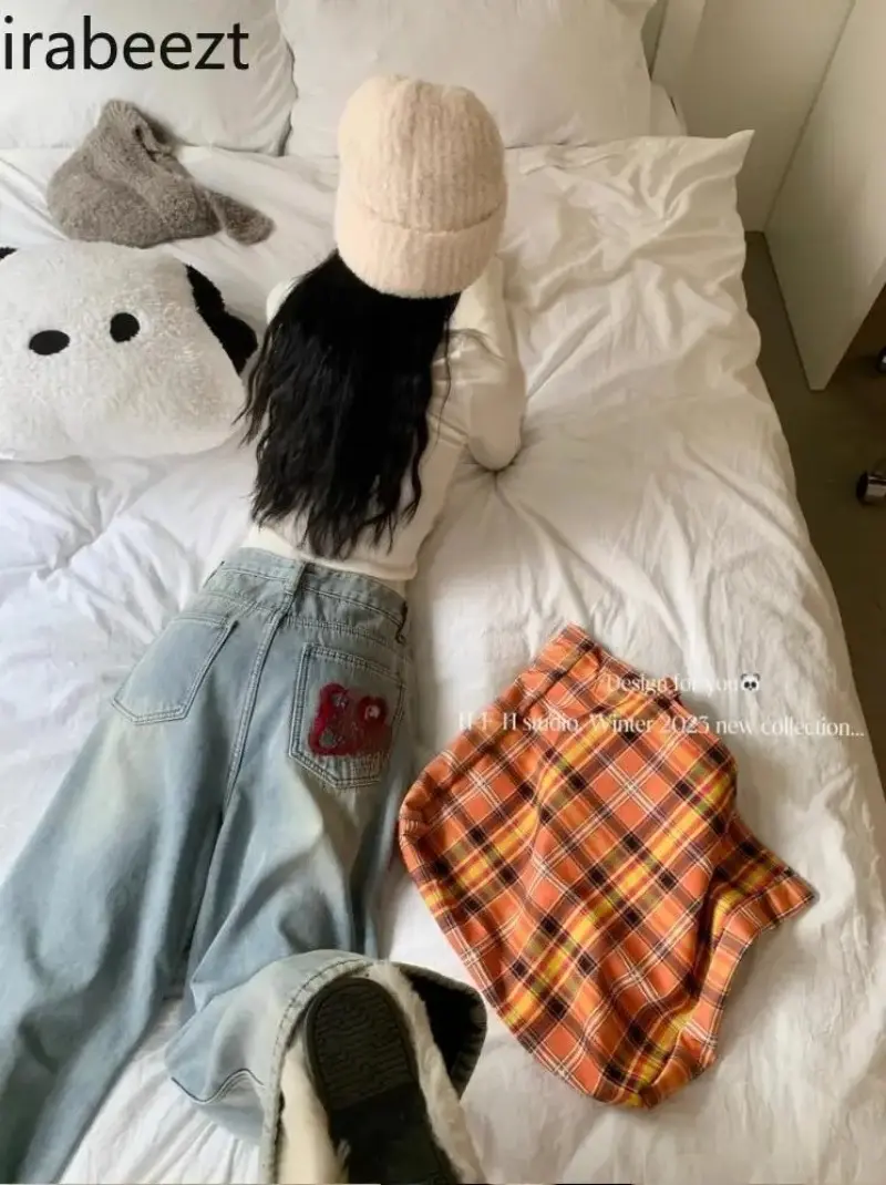 Design Sense Embroidery High-waisted Jeans Women's Denim Pants Spring 2024 Vintage Straight Wide Leg Long Pants Streetwear