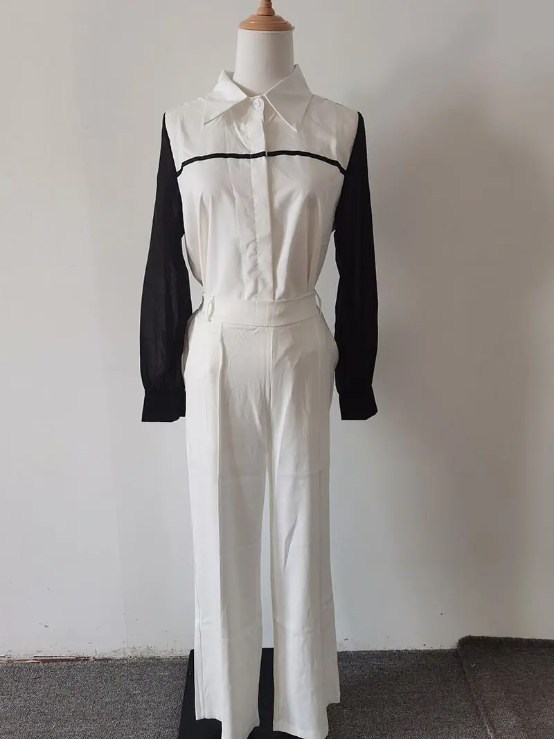 High-end White Shirt Paired with Trousers Slight Strech Ensemble Femme 2 Pièces Été Conjuntos Mujer Dos Piezas De Vestir