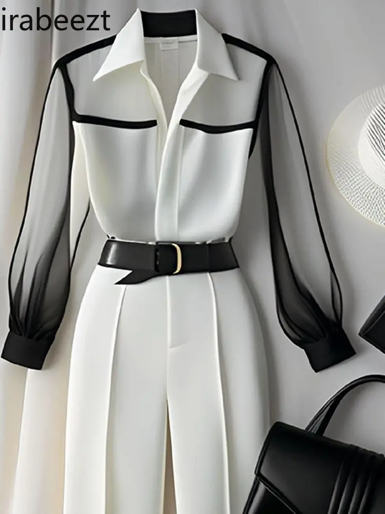 High-end White Shirt Paired with Trousers Slight Strech Ensemble Femme 2 Pièces Été Conjuntos Mujer Dos Piezas De Vestir