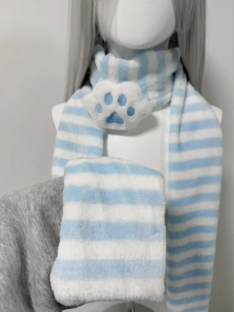 Original Homemade Mass-produced Water-color Pink Cute Cat Paw Japanese Striped Two-dimensional Scarf Women Luxury