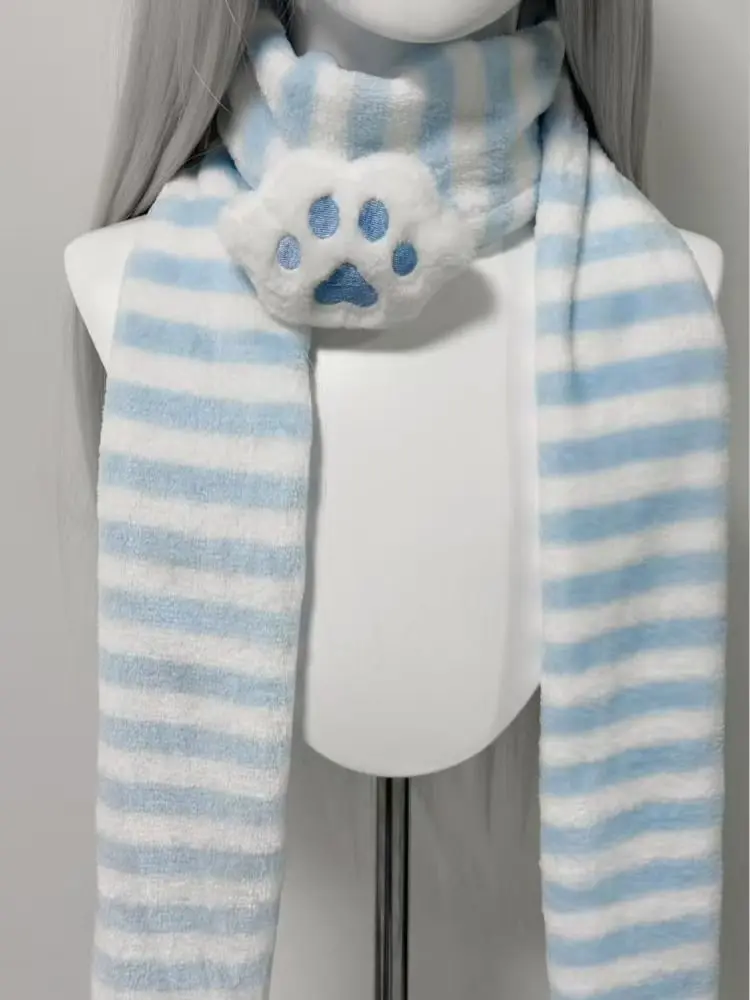 Original Homemade Mass-produced Water-color Pink Cute Cat Paw Japanese Striped Two-dimensional Scarf Women Luxury