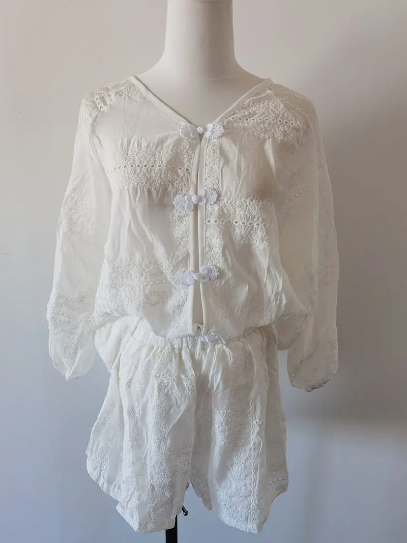 New Chinese Style Design Set Hollow Embroidery Jacket Summer Fashion Western-style White Pants Two-piece Set New Deux-pièces