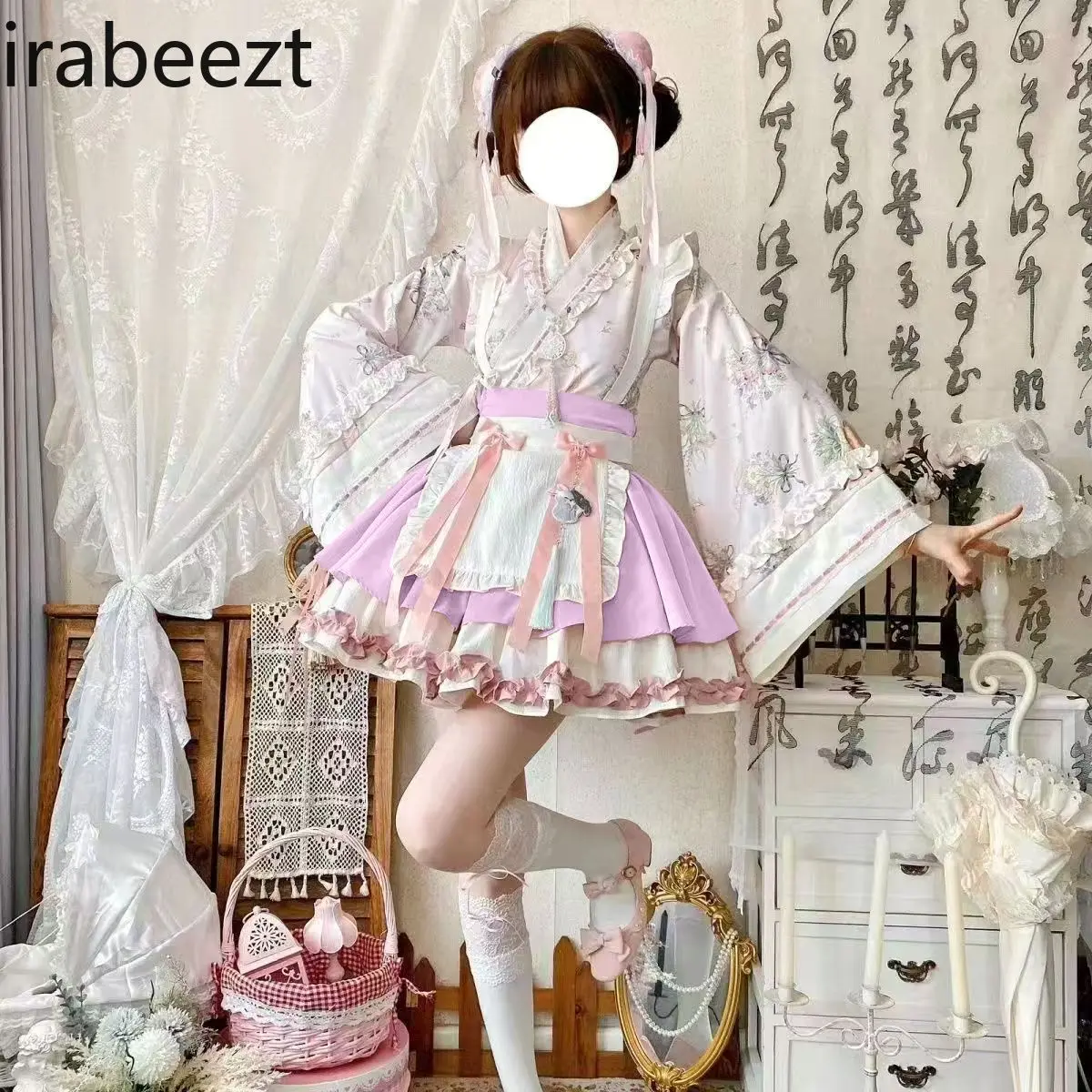 Chinese Style Lolita Maid Dress Hanfu-Inspired Cross Collar Cosplay Outfit with Short Skirt Women's Han Element Attire
