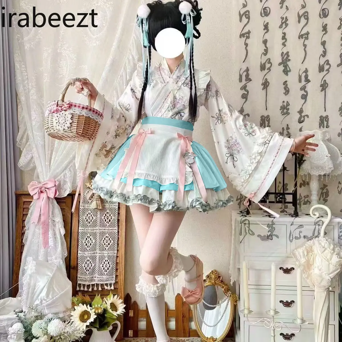 Chinese Style Lolita Maid Dress Hanfu-Inspired Cross Collar Cosplay Outfit with Short Skirt Women's Han Element Attire