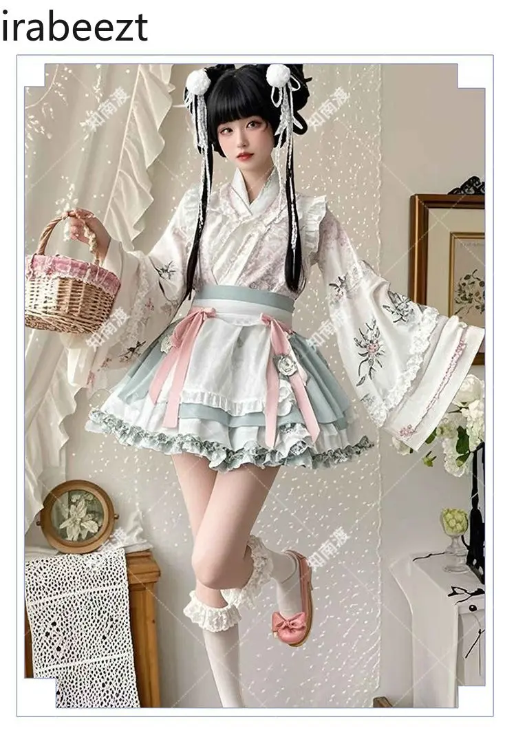 Chinese Style Lolita Maid Dress Hanfu-Inspired Cross Collar Cosplay Outfit with Short Skirt Women's Han Element Attire