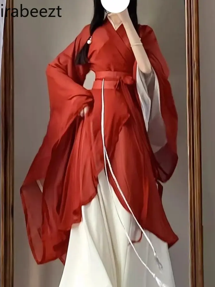 Wei Jin Southern and Northern Dynasties Hanfu Women Thin Big Sleeve Collar Sexy Full Set Chinese Traditional Dress for Girls