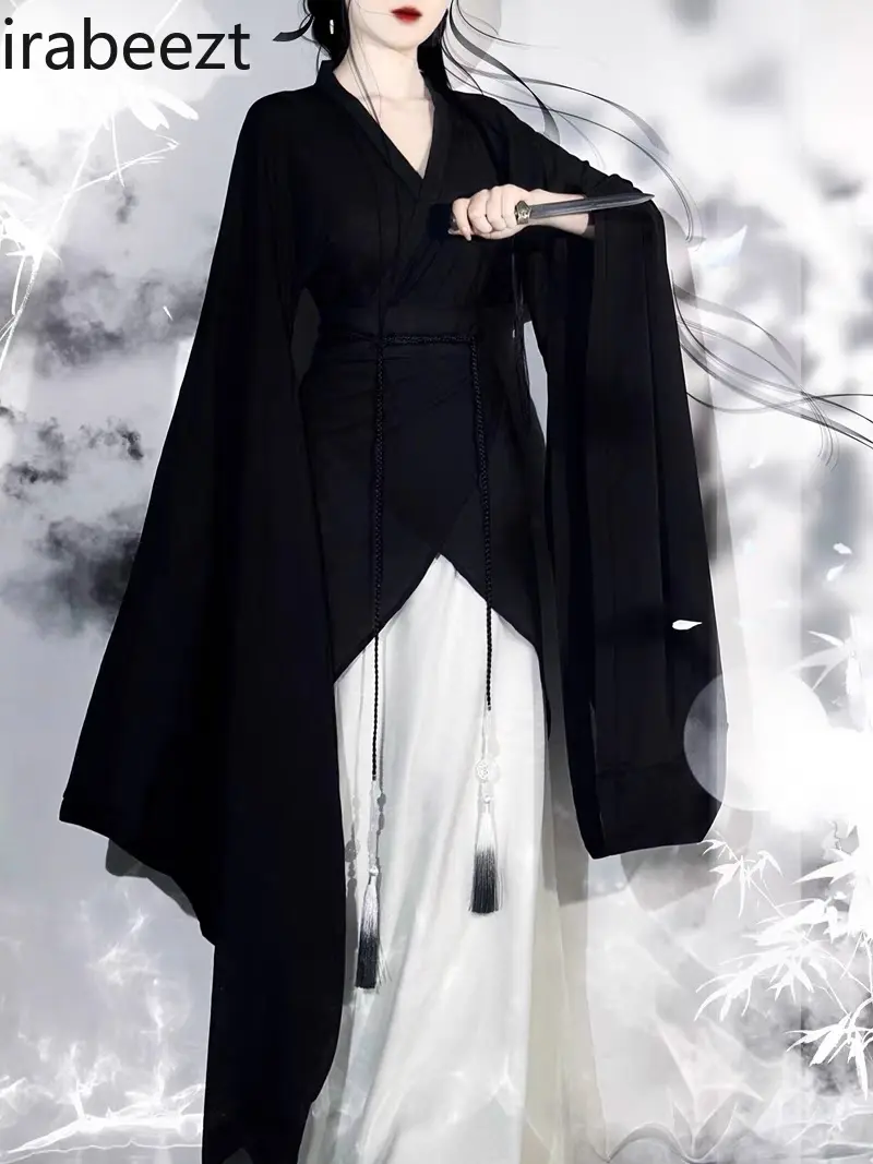 Wei Jin Southern and Northern Dynasties Hanfu Women Thin Big Sleeve Collar Sexy Full Set Chinese Traditional Dress for Girls