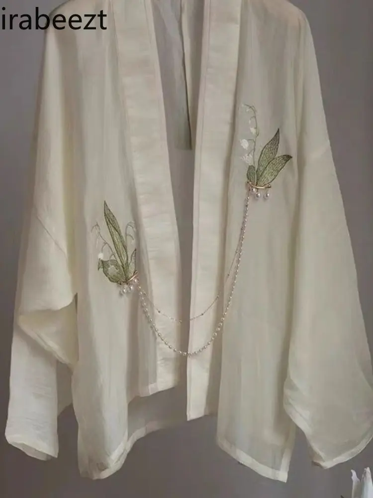 New Chinese Style High-end Young Girl Style Loose and Elegant Sunscreen Acetate Jacquard Embroidered Retro Hanfu Jacket