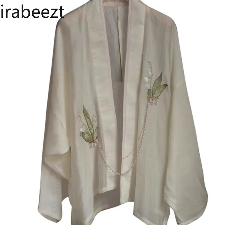 New Chinese Style High-end Young Girl Style Loose and Elegant Sunscreen Acetate Jacquard Embroidered Retro Hanfu Jacket