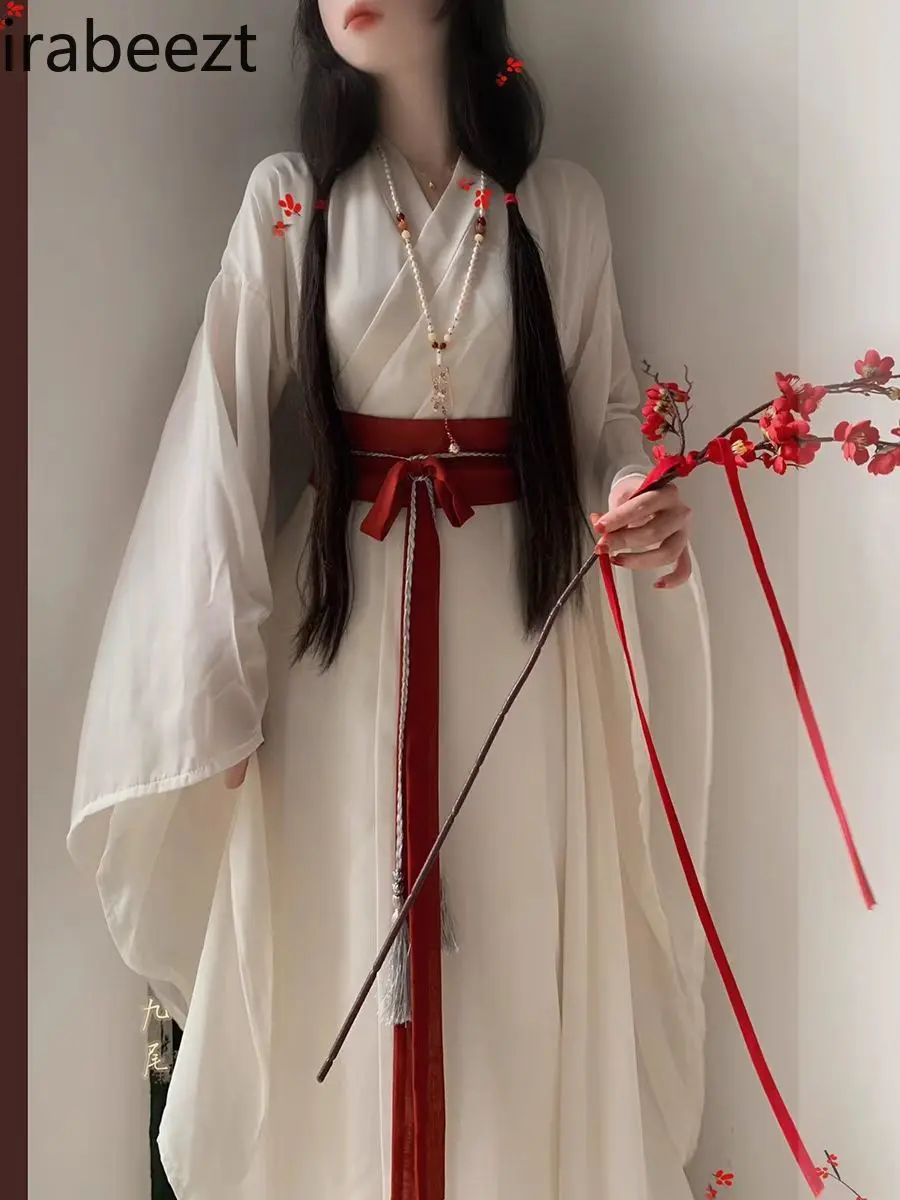 Wei Jin Southern and Northern Dynasties Hanfu Women Thin Big Sleeve Collar Sexy Full Set Chinese Traditional Dress for Girls