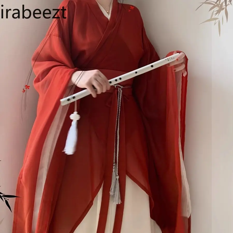 Wei Jin Southern and Northern Dynasties Hanfu Women Thin Big Sleeve Collar Sexy Full Set Chinese Traditional Dress for Girls