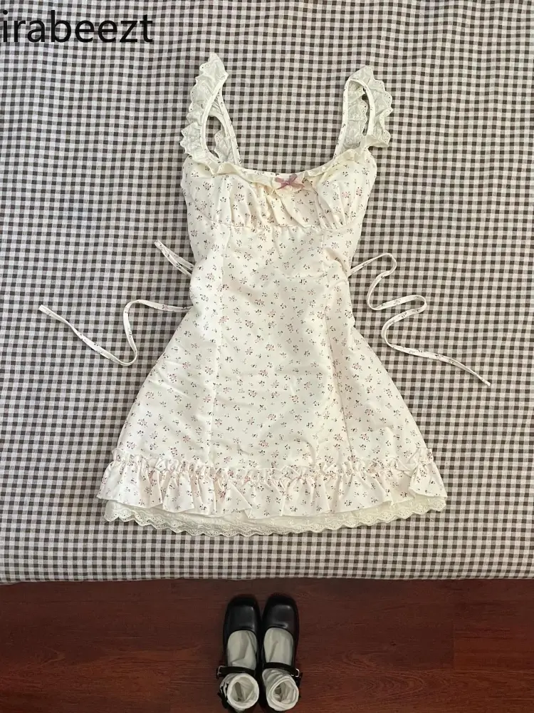 French Sweet Dress for Women Floral Halter Gown Female Summer New Fashion Waist Slimming A-line Skirt Birthday