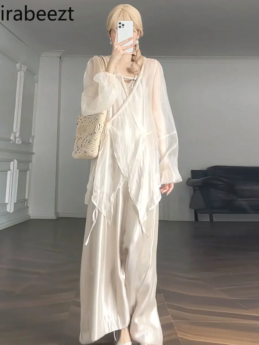 2023 Spring and Autumn Winter New Solid Color Loose Thin Long Sleeve Thin Micro Transparent Shirt Blouse Woman Summer Dress
