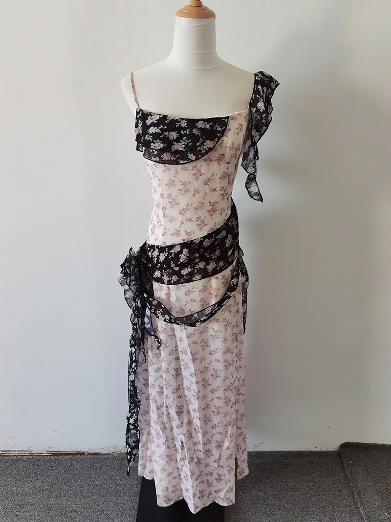 French Design Sense Floral Color Robe Women's Spring New Advanced Sense of Sweet Waist Slimming Age Reduction Vintage Dress