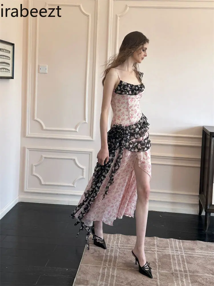 French Design Sense Floral Color Robe Women's Spring New Advanced Sense of Sweet Waist Slimming Age Reduction Vintage Dress