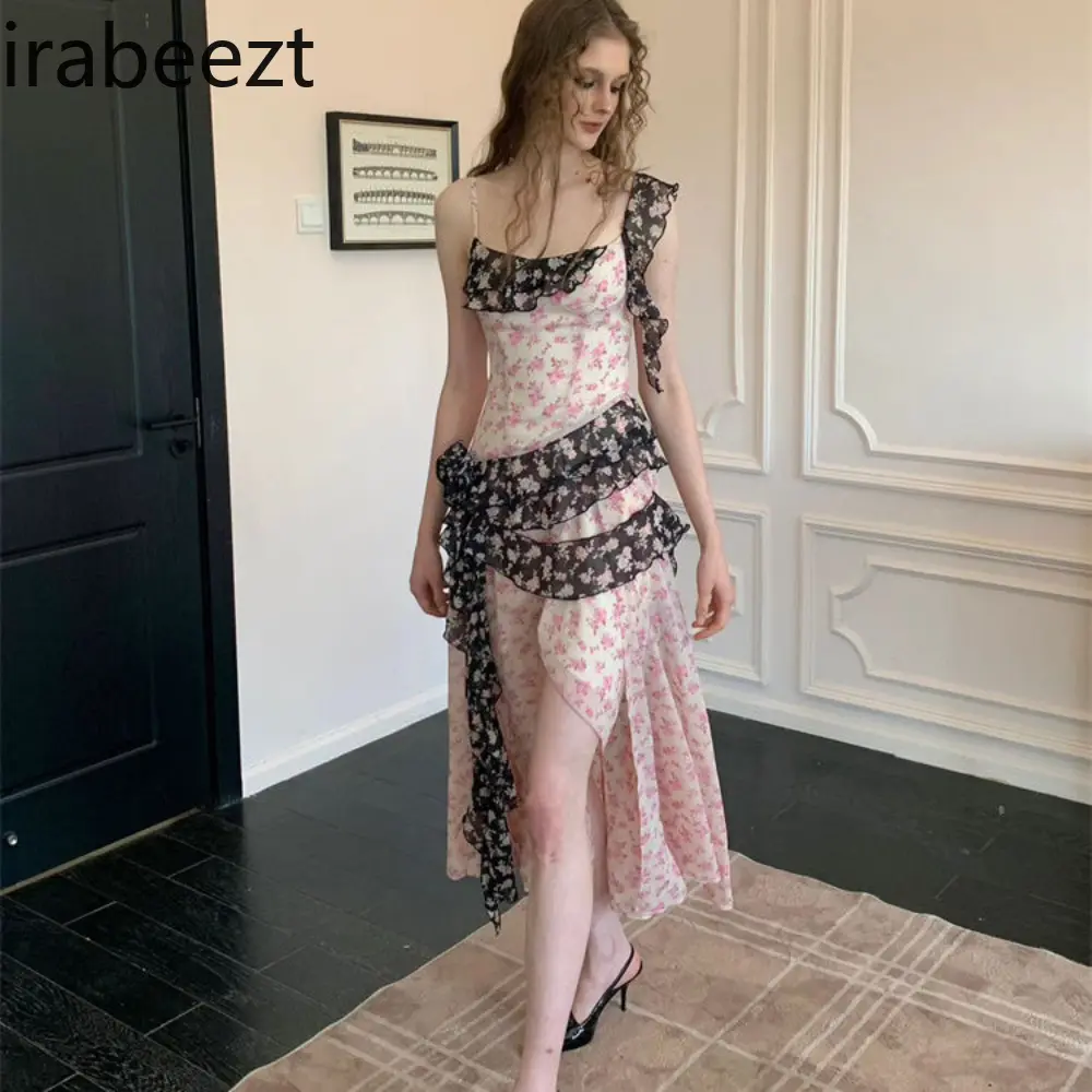 French Design Sense Floral Color Robe Women's Spring New Advanced Sense of Sweet Waist Slimming Age Reduction Vintage Dress