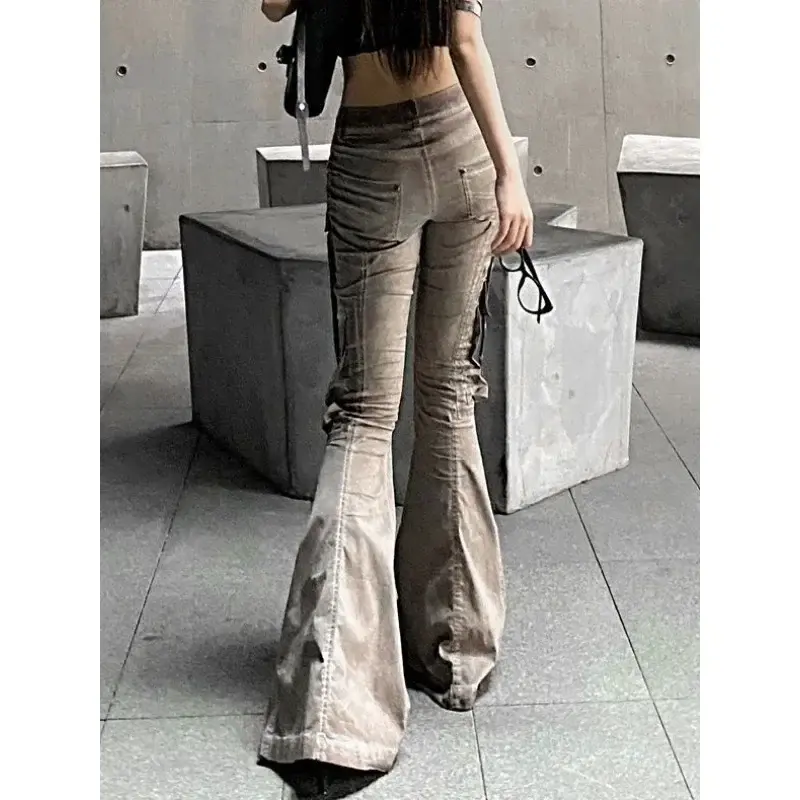 Women's Jeans Wash Micro Horn Stereoscopic Pocket Jeans Autumn New Design Sense Trend Elegant Floor Dragging Pants Lady Clothing