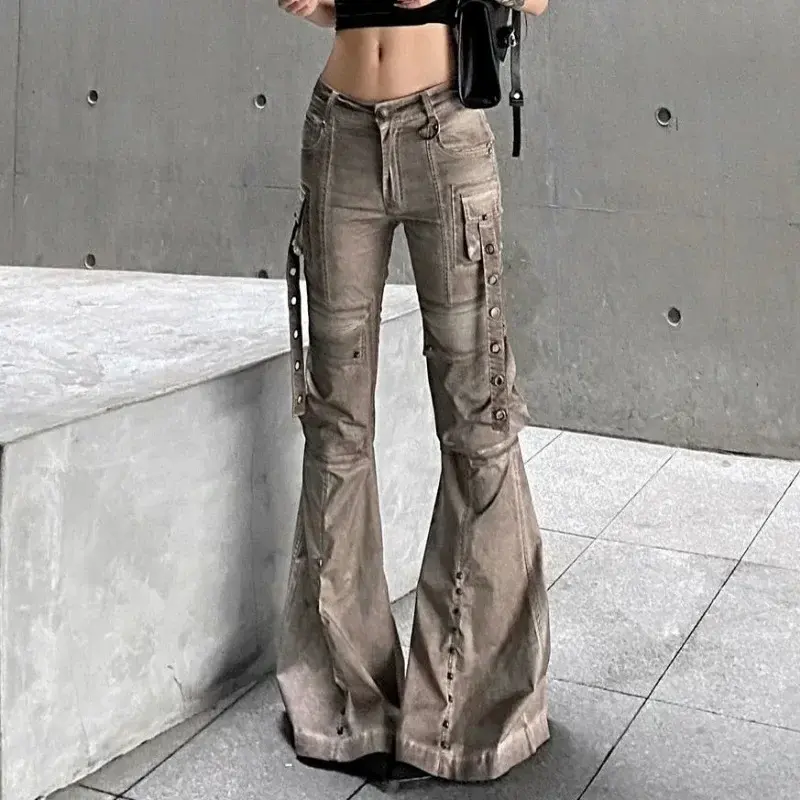 Women's Jeans Wash Micro Horn Stereoscopic Pocket Jeans Autumn New Design Sense Trend Elegant Floor Dragging Pants Lady Clothing