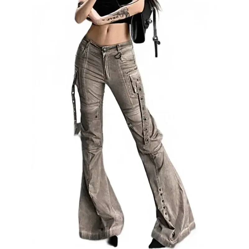 Women's Jeans Wash Micro Horn Stereoscopic Pocket Jeans Autumn New Design Sense Trend Elegant Floor Dragging Pants Lady Clothing