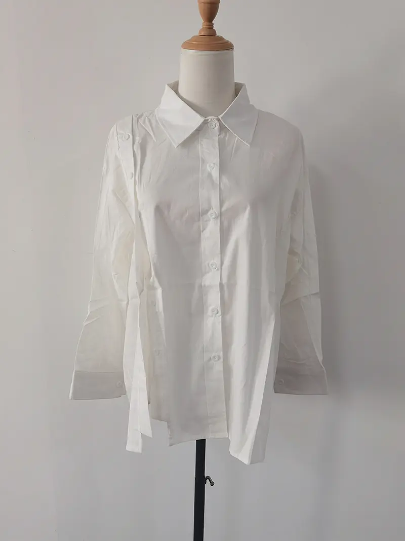 Double Breasted Blouse Women Tops Loose Long Sleeves Chic Design Side Open Blouse Camisa Cuello Peter Pan Mujer