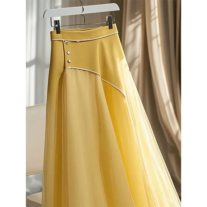 French High-end Super Good-looking High-waisted Slim A-line Umbrella Skirt Dopamine Yellow Skirt for Women Autumn