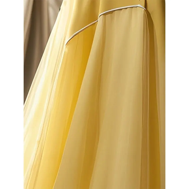 French High-end Super Good-looking High-waisted Slim A-line Umbrella Skirt Dopamine Yellow Skirt for Women Autumn