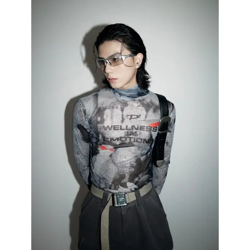 Irabeezt T-shirt for Women Mesh Tops Slim Fit Printed TShirt Sun Protection Thin Long Sleeve Inner Shirt Lady's Fashion Clothes
