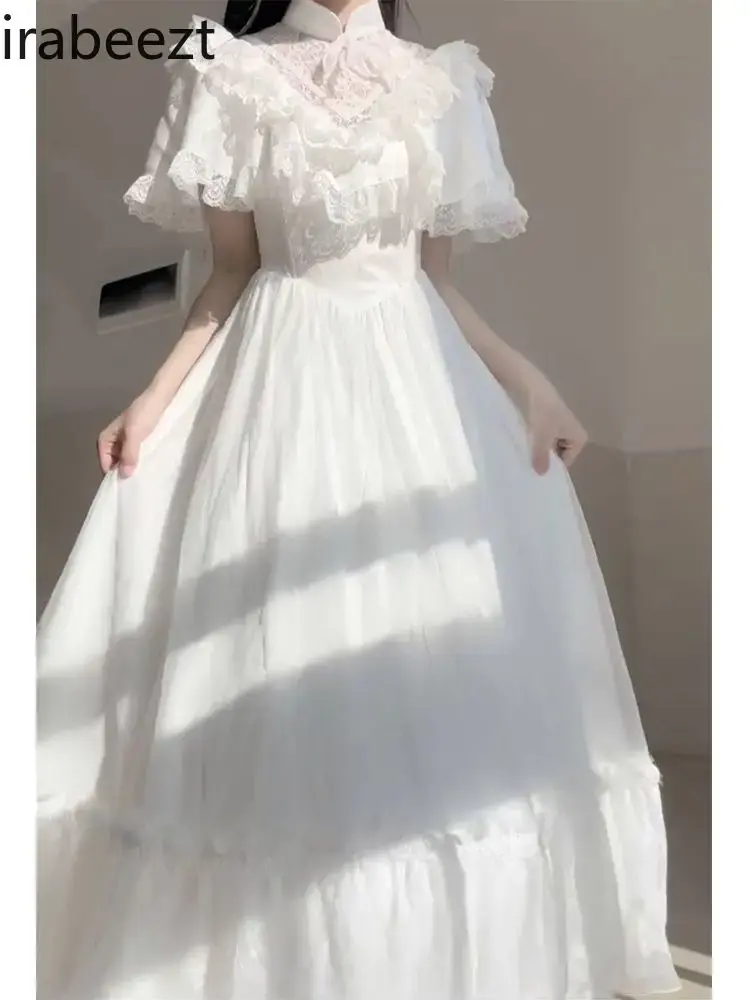 Fashion French Gentle Style White Dress Women Puffed Sleeve Robe Summer Escape Princess Vintage Birthday Dress for Women