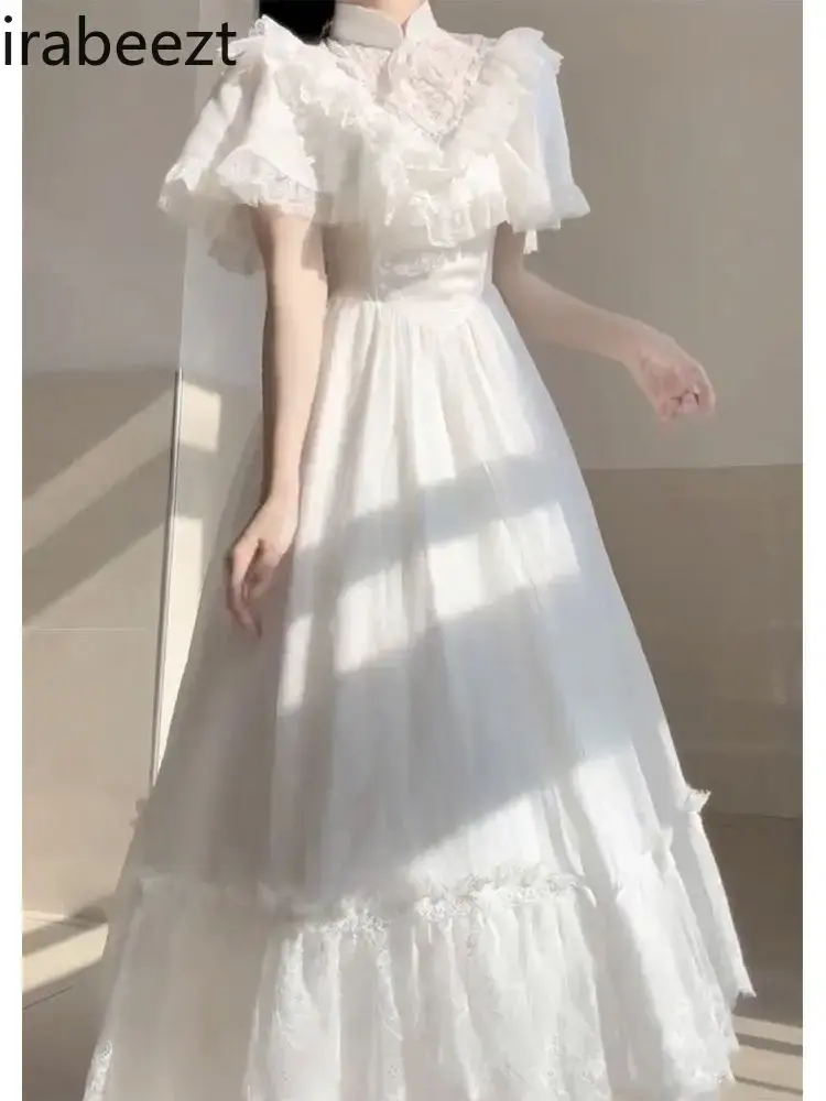 Fashion French Gentle Style White Dress Women Puffed Sleeve Robe Summer Escape Princess Vintage Birthday Dress for Women