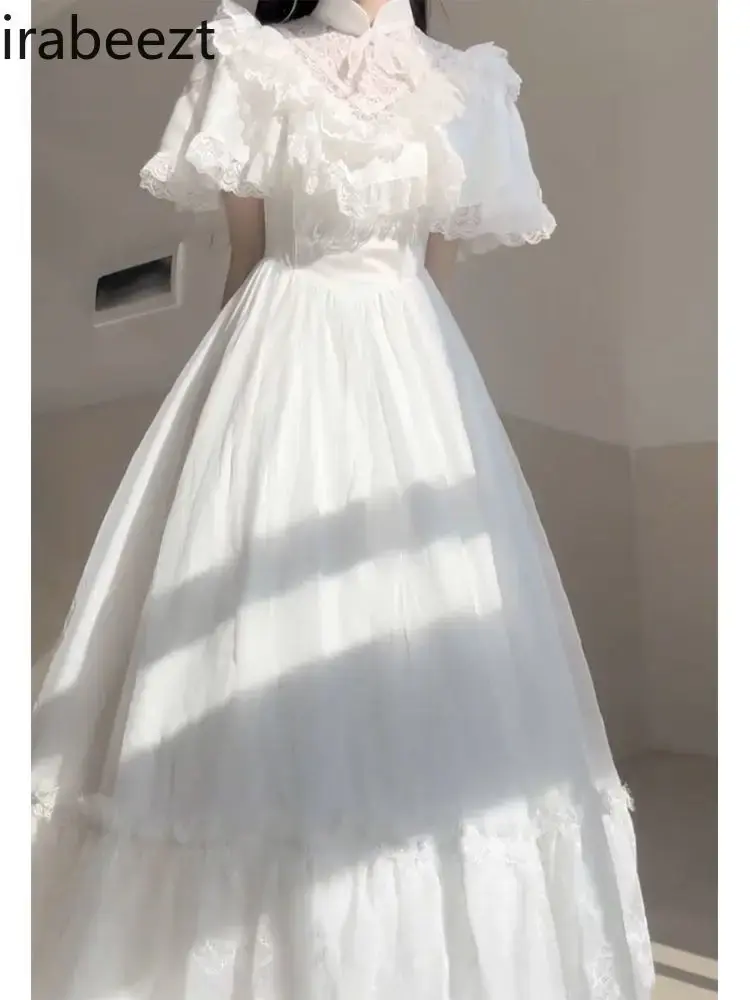 Fashion French Gentle Style White Dress Women Puffed Sleeve Robe Summer Escape Princess Vintage Birthday Dress for Women
