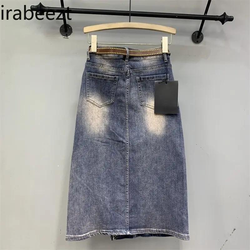 2024 Autumn New Style Denim Skirt Trendy Printing Diamond Inlaid Beaded Embroidery Skirt for Women Falda Sexy Mujer