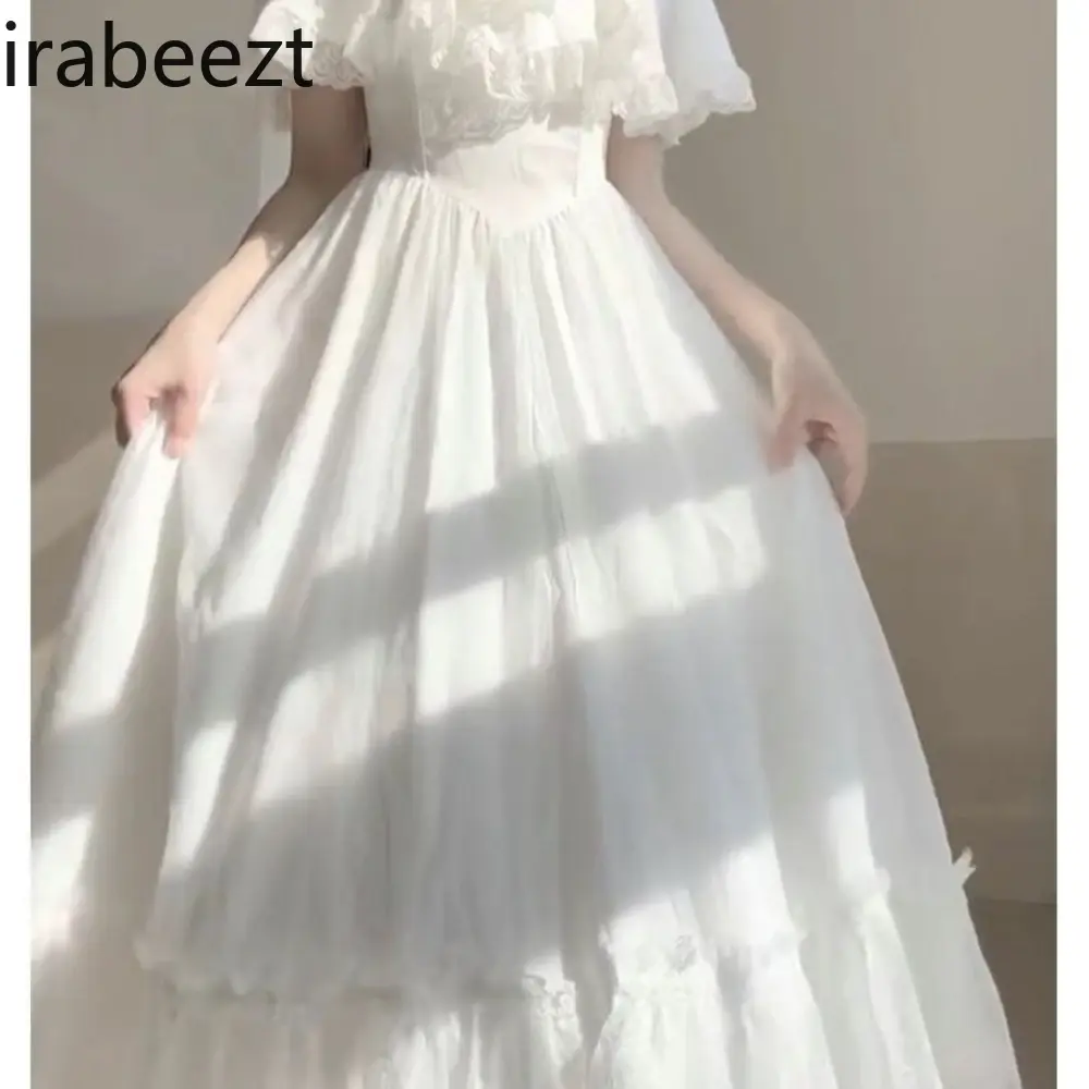 Fashion French Gentle Style White Dress Women Puffed Sleeve Robe Summer Escape Princess Vintage Birthday Dress for Women