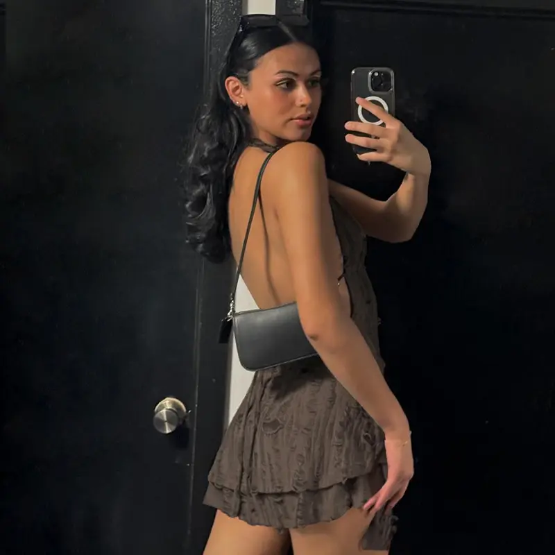 Rockmore Grunge Fairycore Women's Backless Halter Dress Irregular Cutout Camis Dresses for Party Club Dating Wear Ladies Summer