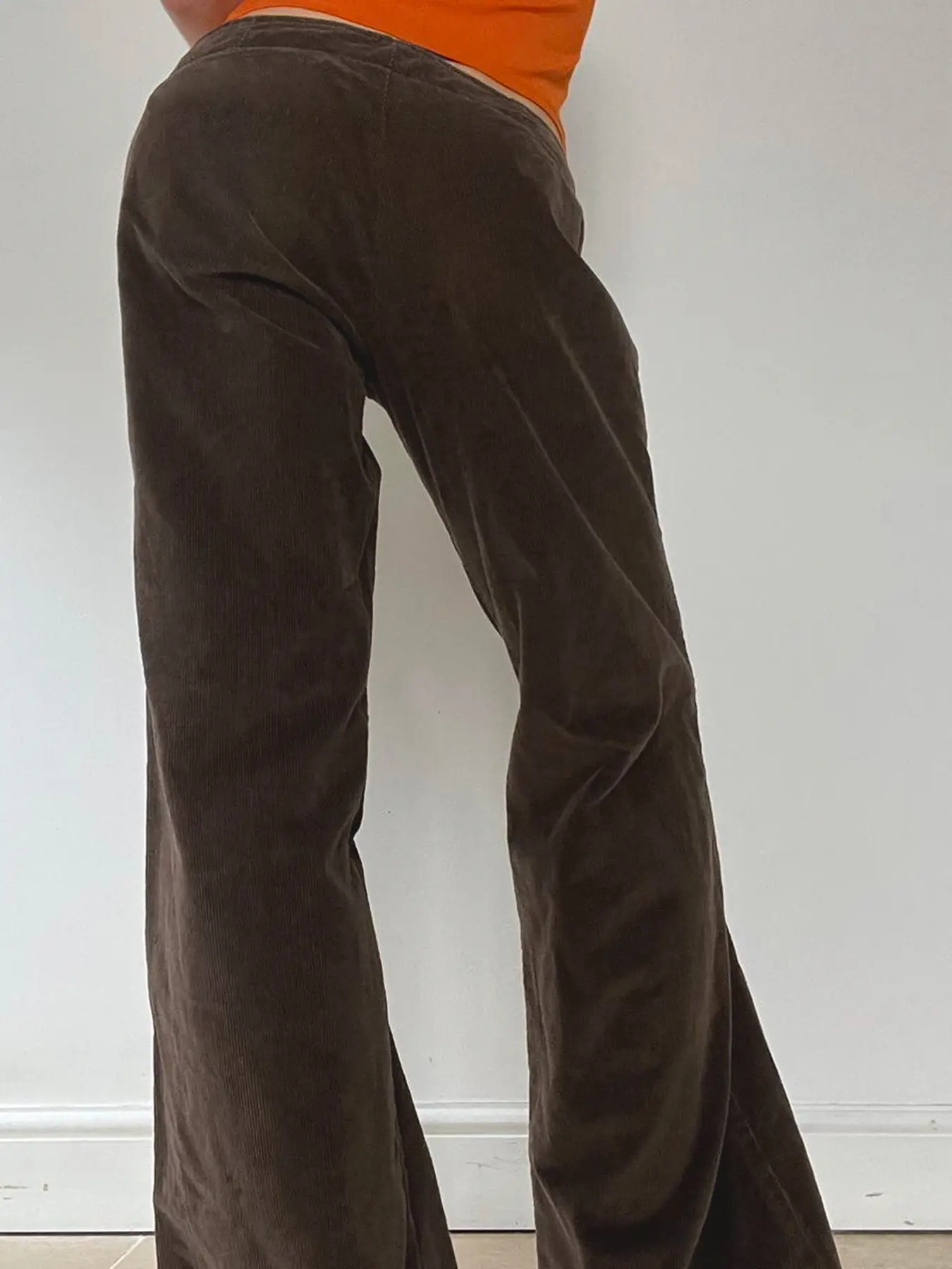 Rockmore Vintage Solid Corduroy Flare Pants Streetwear Low Waist Straight Casual Baggy Trousers Autumn Winter Women Y2k Clothes