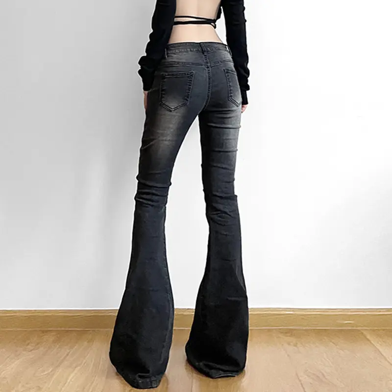 Rockmore Vintage Skinny Flare Jeans Pant Low Rise y2k Aesthetic Fashion Streetwear Denim Trouser femme Boot Cut Pants Grunge
