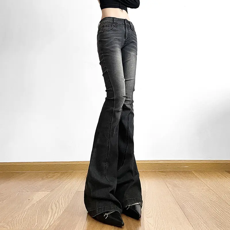 Rockmore Vintage Skinny Flare Jeans Pant Low Rise y2k Aesthetic Fashion Streetwear Denim Trouser femme Boot Cut Pants Grunge
