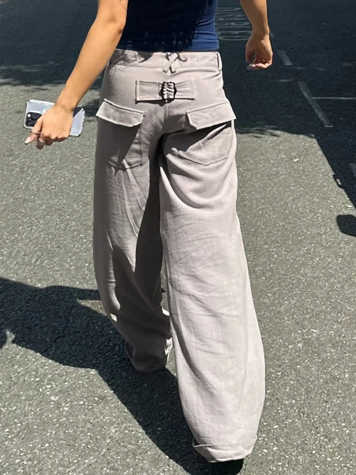 Rockmore Casual Cotton Linen Cargo Pant Vintage Solid Low Waist Wide Leg Trousers Streetwear All Match Y2k Chic Sweatpants Women