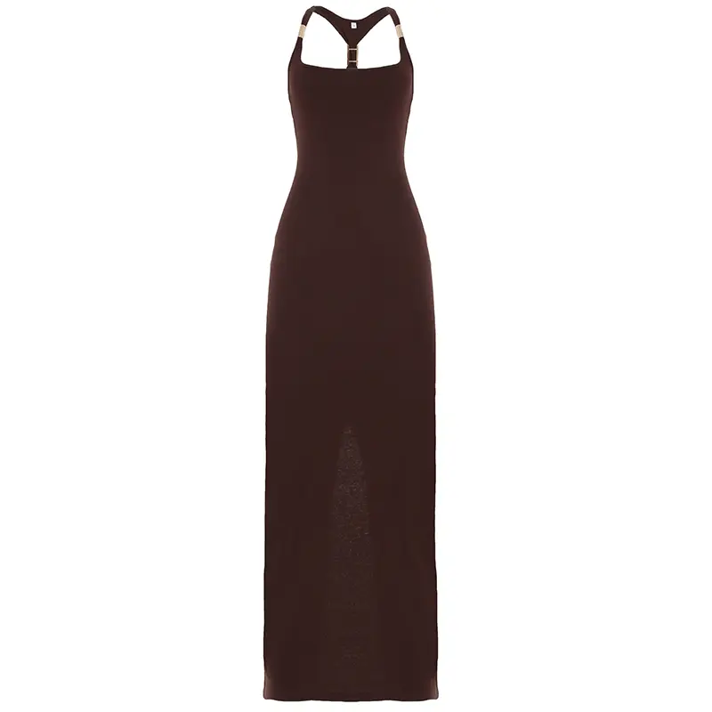 Rockmore Women's Sexy Bodycon Tight-Fit Dress Fashion Elegant Slim Fit Solid Color Ribbed Knitted Split Long Dress Summer Y2K
