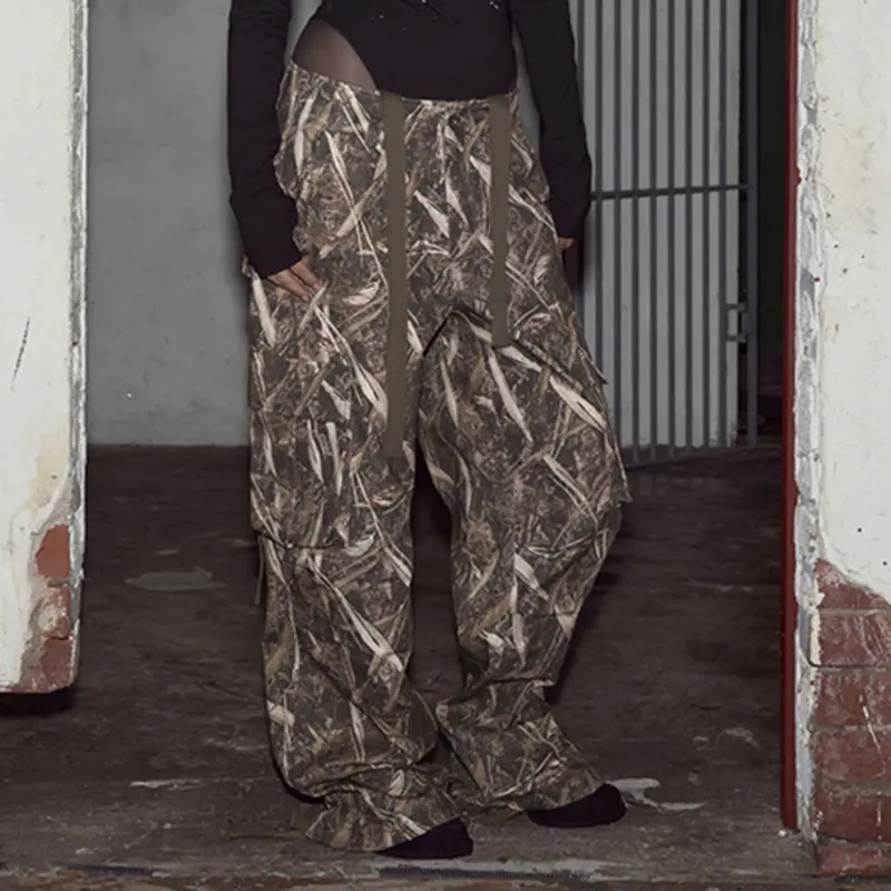 Rockmore Punk Street Print Cargo Pants Hip Hop Ribbon Design Loose Parachute Pants Women's Fashion Casual Low Waist Joggers