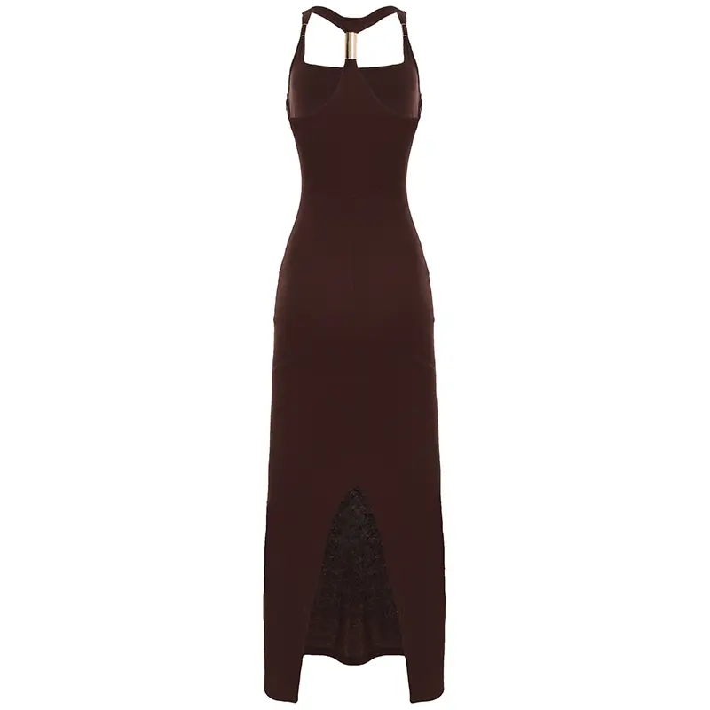 Rockmore Women's Sexy Bodycon Tight-Fit Dress Fashion Elegant Slim Fit Solid Color Ribbed Knitted Split Long Dress Summer Y2K