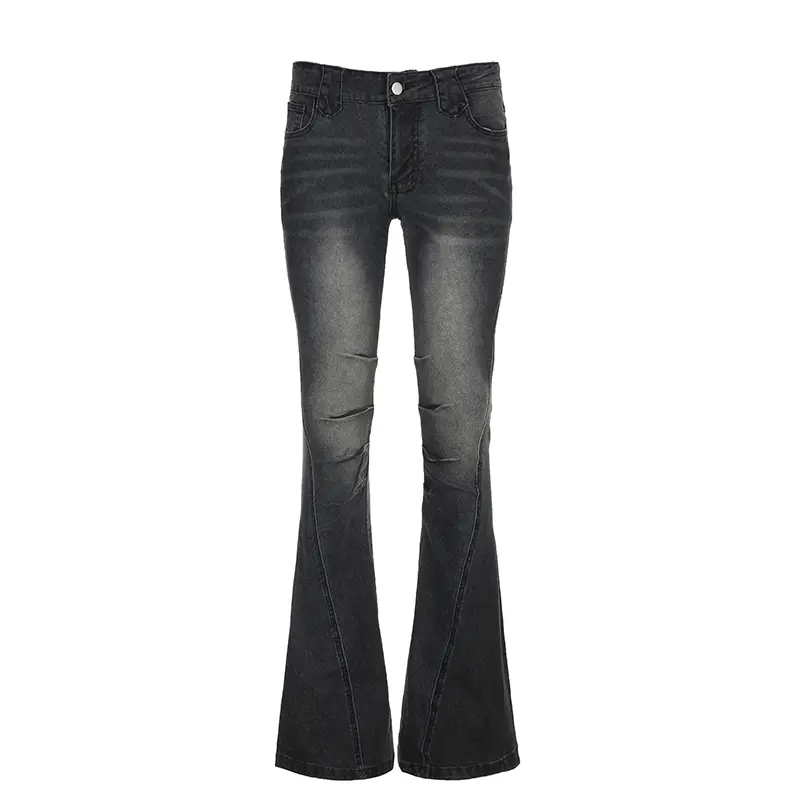 Rockmore Vintage Skinny Flare Jeans Pant Low Rise y2k Aesthetic Fashion Streetwear Denim Trouser femme Boot Cut Pants Grunge