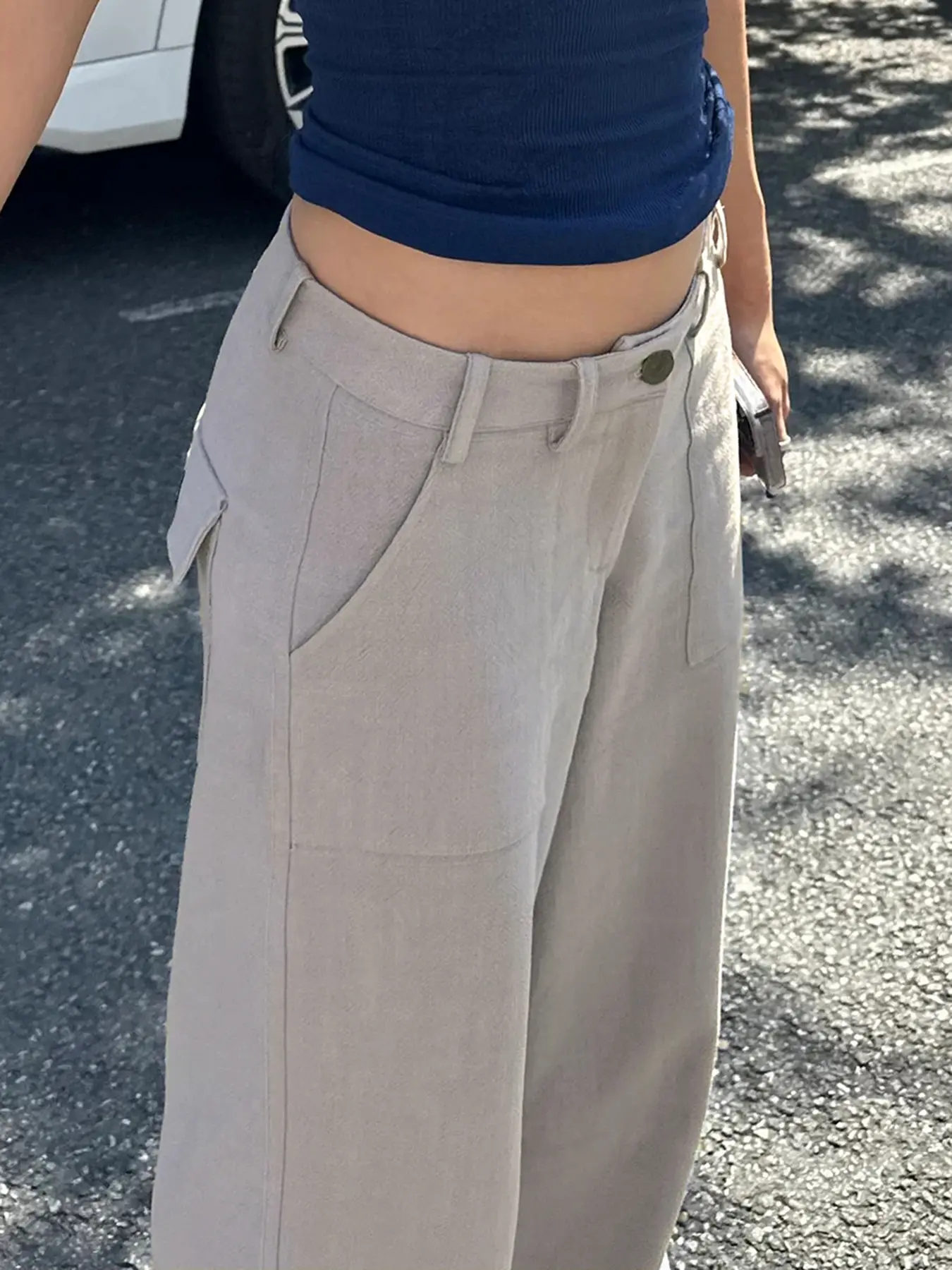 Rockmore Casual Cotton Linen Cargo Pant Vintage Solid Low Waist Wide Leg Trousers Streetwear All Match Y2k Chic Sweatpants Women